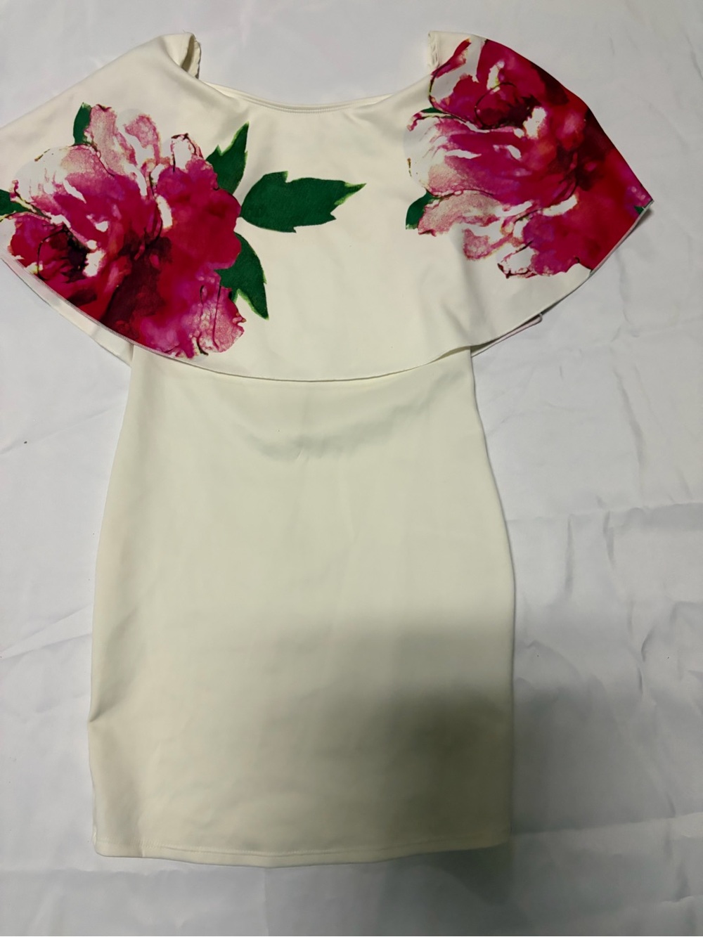Vizio Cream One-Shoulder Sheath Dress with Pink Floral Accent